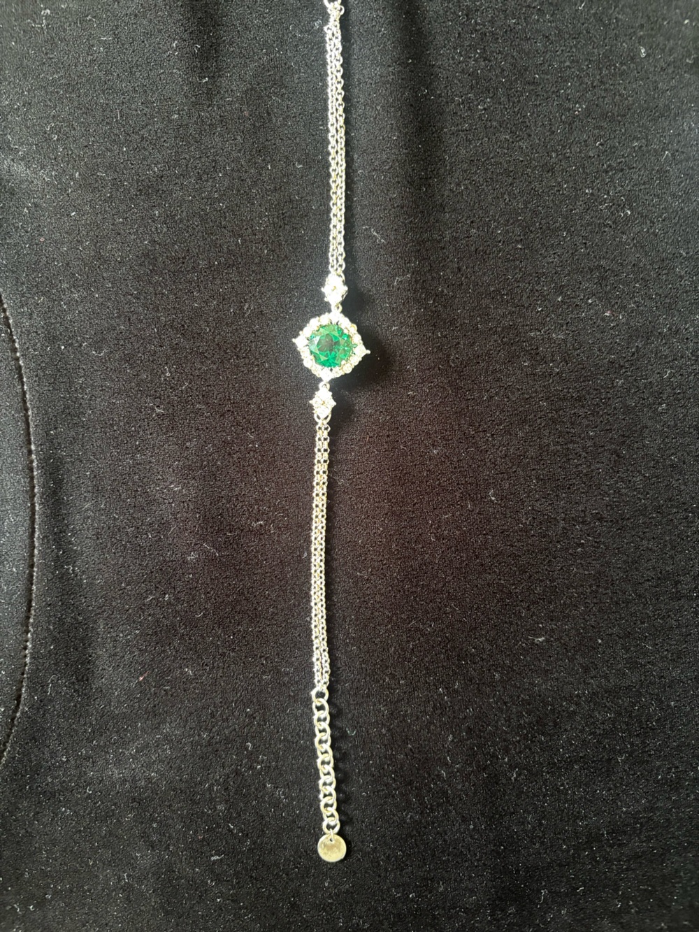 Silver-Tone Bracelet with Green Gemstone Accent
